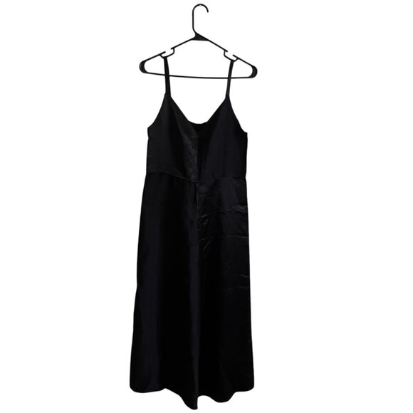 Zara Women's Black Slip Dress Satin Effect Midi Spaghetti Strap Classic Party XS - Picture 2 of 11